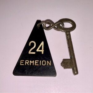 Vintage “ERMEION” Key Fob #24 w/ Metal Key – Retro Hotel/Motel Tag Rare!
